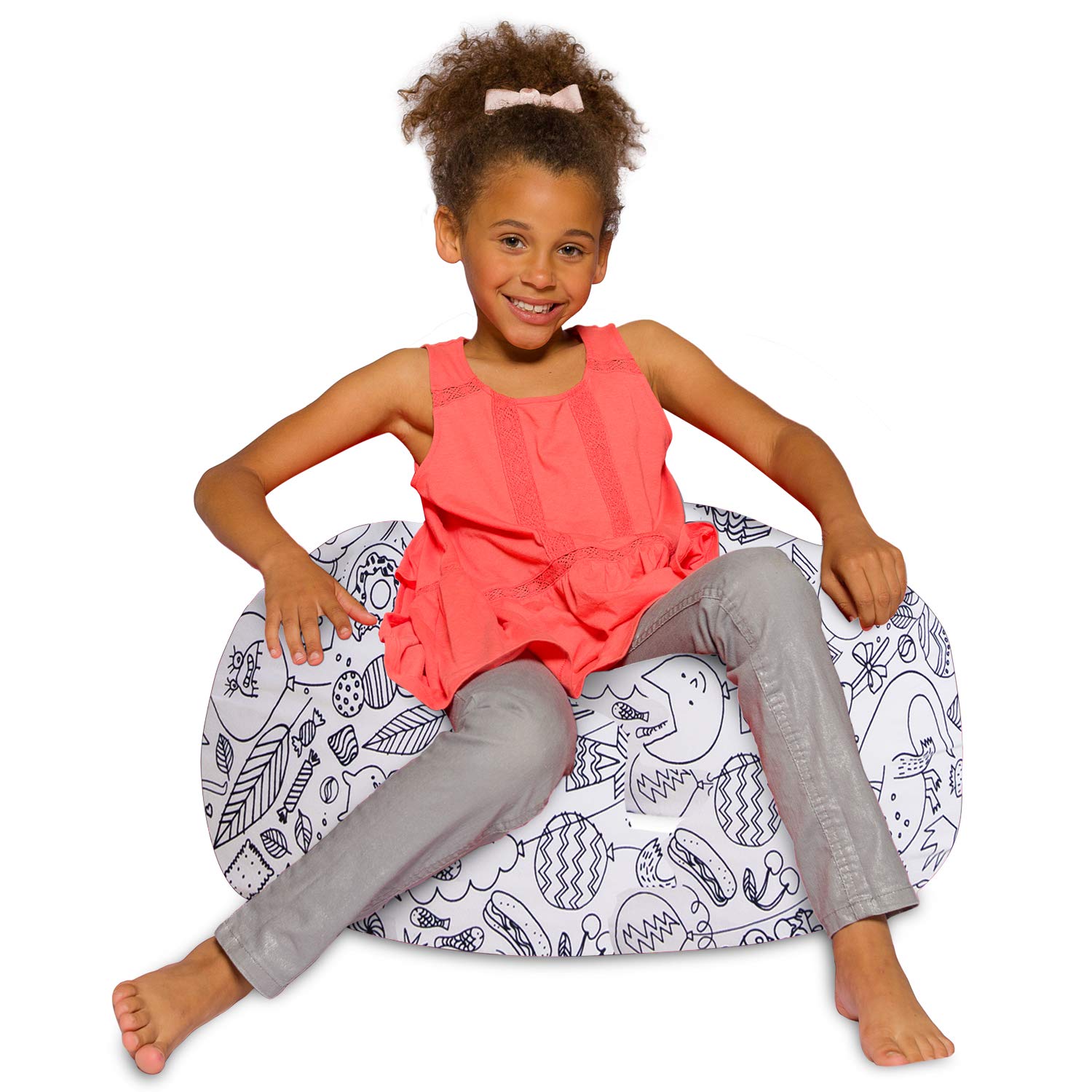 Posh Creations Bean Bag Chair For Kids, Teens, And Adults Includes Removable And Machine Washable Cover, Canvas Coloring Fabric - Fun Creatures, 27In - Medium